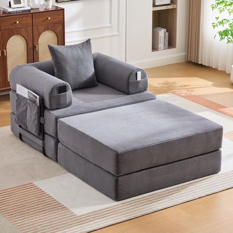 Chaise de compression en velours côtelé avec repose-pieds, structure métallique robuste – conception ergonomique, (1/5)