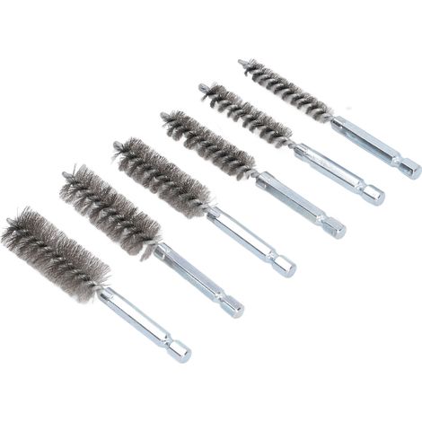 Lot de 6 brosses de nettoyage pour perceuse électrique et visseuse à percussion, fil torsadé antirouille de 10 cm (4 po), tige hexagonale de 6,35 mm (1/4 po), acier inoxydable argenté. (1/5)