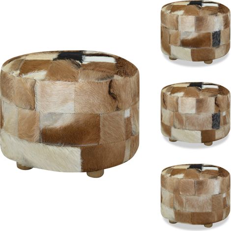 Hocker Echtleder Rund 50x50x45 cm - Echtleder Sessel - Runder Hocker - Wohnaccessoire - Beistelltisch - Lounge Möbel (1/5)