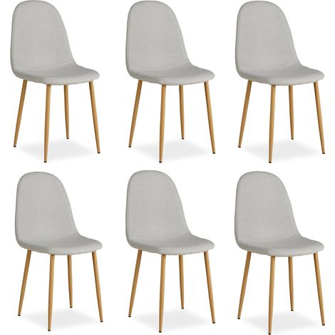 Lot de 6 chaises de salle à manger cuisine confortable et moderne en tissu gris pieds métal aspect bois CDS06304