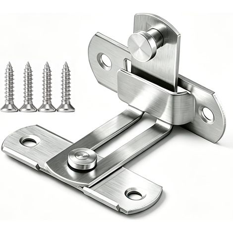 Pack 90 Degree Latch,Stainless Steel Hook Lock Protect Privacy Security Barn Door Lock,Safety Flip Door Sliding-argent (1/4)