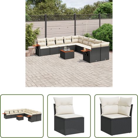 vidaXL Set de sofás de jardín 11 pzas y cojines ratán sintético negro (1/5)
