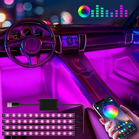 Éclairage intérieur de voiture Éclairage intérieur de voiture à LED pour intérieur de voiture, barres lumineuses de voiture à LED, lumières ambiantes de voiture multicolores à 48 LED avec contrôle APP (1/5)