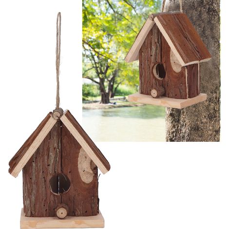 Nichoir suspendu en bois de sapin style rétro, idéal pour décorer jardin, porche, maison ou bureau. (1/5)