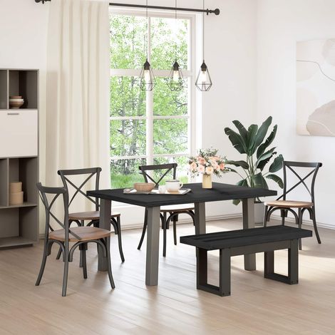 vidaXL Dining Bench NOAIN 120 x 41 x 45 cm Solid Pine Wood Black