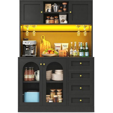 Buffet 120x40x188 cm en bois et métal noir, avec rangement pour salle à manger - FLORAGRACE (1/5)