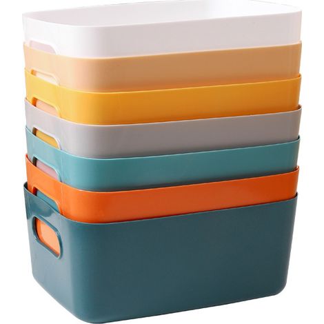 Set mit 7 Aufbewahrungsboxen aus Kunststoff, farbige Aufbewahrungskörbe mit Griffen für Küche, Schrank, Büro, Schule und Zuhause
