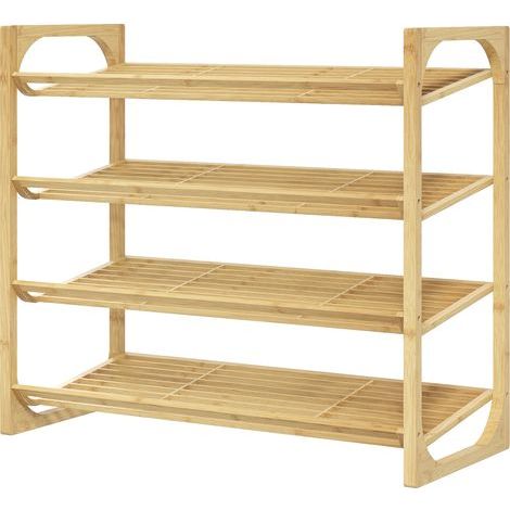 Schuhregal mit 4 Ebenen. Bietet Platz für 12 Paar Schuhe. Mit Lattenrost. Bambus. 76 x 33 x 67 cm. Naturholz. (1/5)
