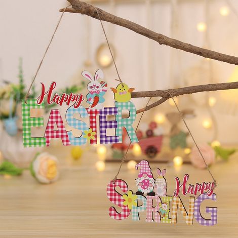 Pendentif De Pâques - Lapin Oeuf Gnome En Bois - Décoration Murale Pour Porte Ou Intérieur - 1 Pièce (1/5)