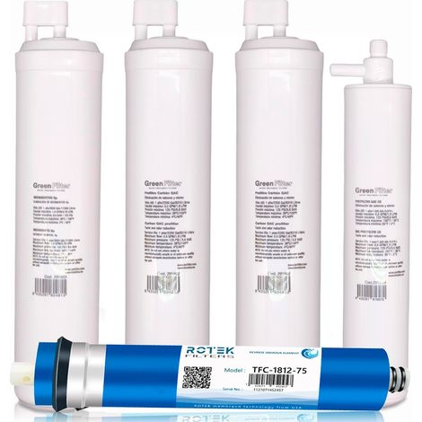Kit di 4 filtri di ricambio per osmosi inversa, marca Green Filter, tipo CS, con post-filtro CS e membrana RO
