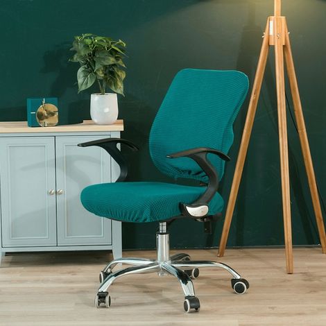 Housse de chaise de bureau modulaire en tissu élastique, couleur unie, protection poussière et taches (1/2)
