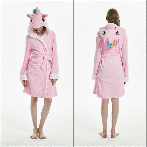 Peignoir en flanelle pour homme, pyjama, cosplay, hiver, chaud, sans coutures, vêtements de nuit pour couple, motif cheval rose dans le ciel (1/4)