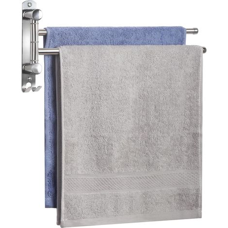 1 - Porte-serviettes mural - Acier inoxydable - Double barre pivotante 180° - Gain de place salle de bain cuisine - Argent - 38,6x17,2x3,0 cm