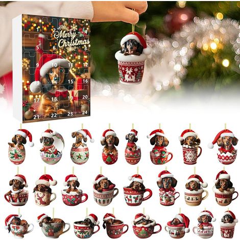 24-tägiger Adventskalender mit Dackel-Anhänger, Weihnachtsbaumschmuck und Geschenken (1/5)