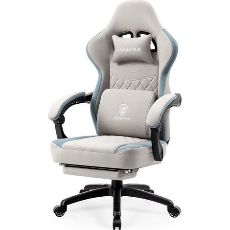 Gaming Stuhl Stoff Bürostuhl mit Massage und Fußstütze Grau (1/5)
