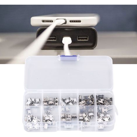 100 connecteurs femelles Micro Mini USB de différentes tailles pour téléphones Android, plus une boîte. (1/5)