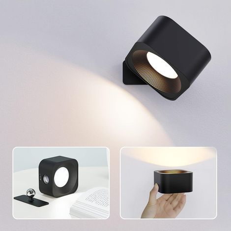 Applique Murale Interieur,3 Niveaux de Luminosité 3 Températures Lampe Murale Touch LED,Rotation à 360°Applique Murale,Lampe de Chevet Murale Charge USB Appliques Chambre Salon Allée(Noir)