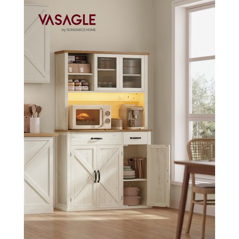 Vasagle – Meuble de rangement avec lumières – Placard de cuisine avec multiprise intégrée – Étagères réglables – 39,5 x 106,5 x 180,6 cm – Blanc rustique et marron miel — vue 2