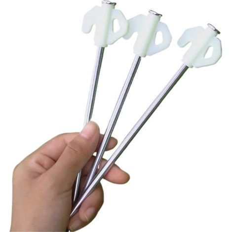 Juego de 10 estacas galvanizadas con cabeza luminiscente (20 cm，44 g cada una)，Extra visibles en la oscuridad，para tiendas de campaña y toldos (1/5)