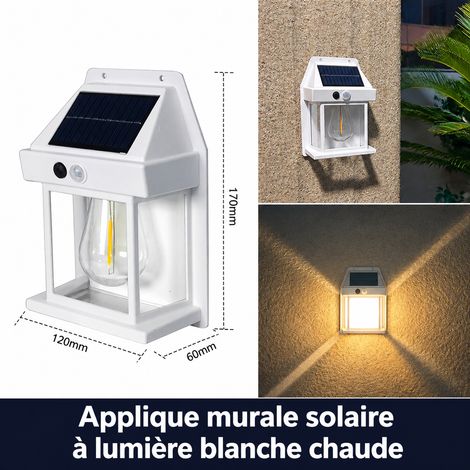Applique murale solaire d'extérieur LED filament blanche modèle 888-14500 avec détecteur de mouvement 3 modes 888-14500 blanc 17,5 × 12,9 × 6,3 cm 230 g – Livraison gratuite