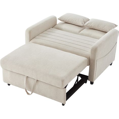 Divano letto a 2 posti estraibile beige con schienale reclinabile a 3 posizioni (1/5)