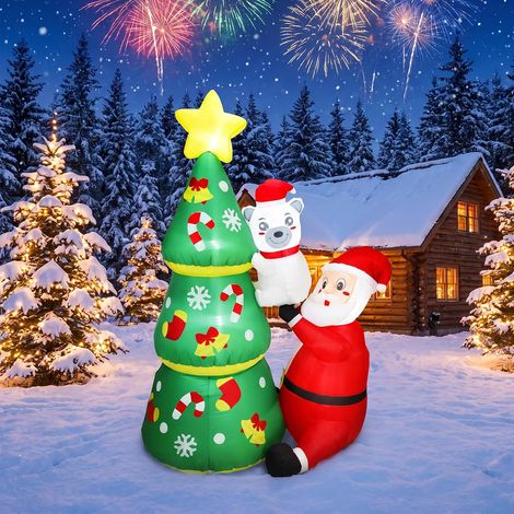 Sapin de Noël Gonflable 185 cm avec Père Noël et Ours Décoration Lumineuse LED Extérieure (1/5)