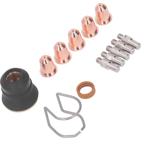 Kit d'accessoires pour torche de découpe plasma (13 pièces) : consommables, électrodes, buses, embouts, entretoise, guide et diffuseur de gaz (1/5)
