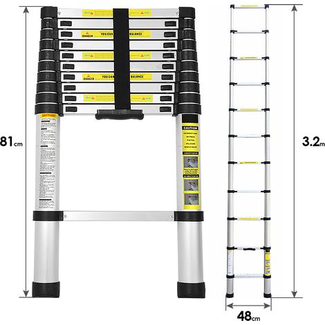 Randaco Teleskopleiter Alu 3.2m Stehleiter Mehrzweckleiter Alu Anlegeleiter Multifunktionsleiter Ausziehleiter
