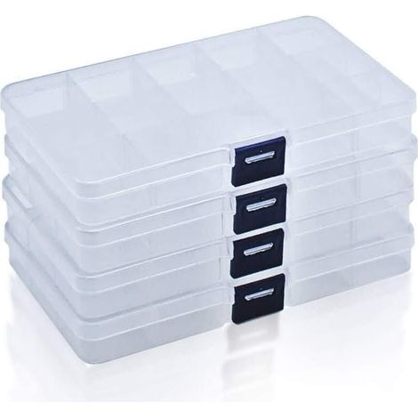 Aufbewahrungsboxen aus Kunststoff mit Deckel, Aufbewahrungsboxen mit 15 verstellbaren und herausnehmbaren Fächern (1/2)