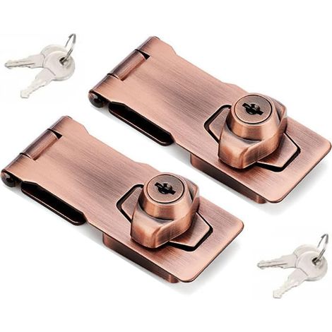 Lot de 2 verrous à ressort à clé, verrou à ressort à clé avec bouton pour petites portes, armoires, etc., verrou à moraillon en acier inoxydable, verrou de porte avec clés (10 cm, cuivre)