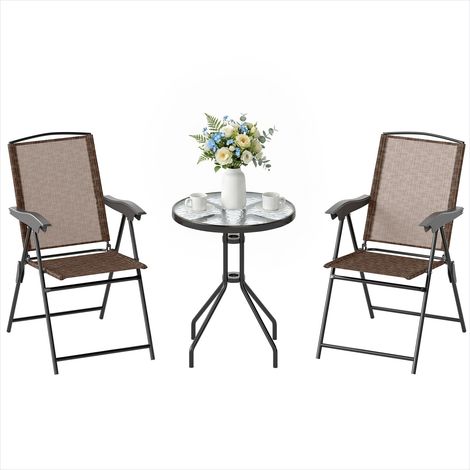 Table de jardin ronde en métal avec 2 chaises pliantes Marron (1/5)