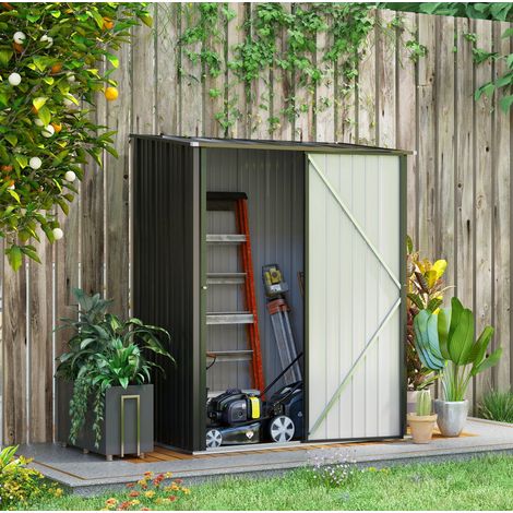 Casetta da giardino 161,5x94,5x196 cm nera in acciaio zincato con tetto spiovente e porta chiudibile (1/5)