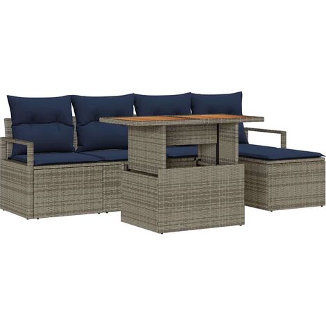 Garten Essgruppe mit Kissen 6 pcs Grau und Marineblau vidaXL