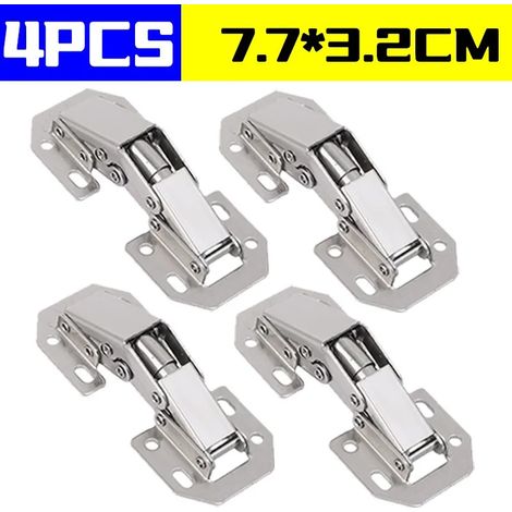 (B-4PCS) Charnières 170/90 degrés, charnières sans cadre pour armoires, amortisseurs de fermeture en douceur, sans perçage, charnières hydrauliques, quincaillerie pour placards (1/5)