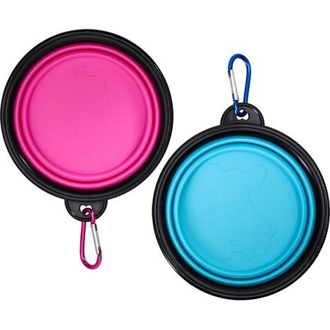 Lot de 2 gamelles d'eau pliables pour chien, Accessoire Chien - Gamelles de voyage portables avec mousqueton pour petits animaux de compagnie - 350 ml (1/5)