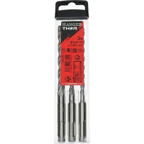 Set de 3 forets béton SDS Plus 2 taillants THOR 6 8 10 x 160 mm HANGER 155794 (1/3)