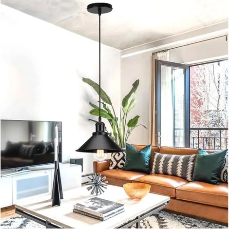 kawoo Retro Suspension Luminaire en Metal Noir,Lustre Plafonnier Industrielle Ajustable Vintage Style Edison pour Salon Chambre (1/4)