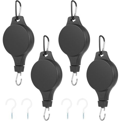 Lot de 4 poulies réglables pour panier à plantes avec 4 crochets de plafond pour suspendre des paniers de plantes, mangeoire à oiseaux (1/5)