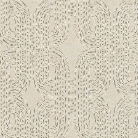Carta da parati stile retro Profhome 399371 Carta da parati TNT leggermente strutturata con motivo grafico ed accenti metallici beige grigio 5,33 m2