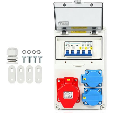 répartiteur mural, répartiteur de prise 2 x Schuko 230 V, 1 x prise 5 broches 16 A, distribution de courant avec disjoncteur de protection, distributeur de courant de chantier avec couvercles de (1/5)