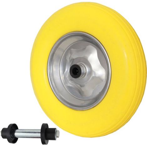 Roue de brouette en caoutchouc plein 4.00-8 4.80 avec essieu PU et jante en acier 200 kg (1/5)