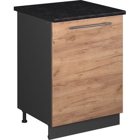 Mobiletto base cucina Fame-Line, Rovere dorato/Antracite, 60 cm 1 anta con piano di lavoro, Vicco (1/5)
