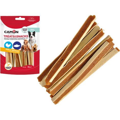Camon Dog Treats&Snack Bastoncini di Pollo e Merluzzo - Confezione 80 Gr - Snack