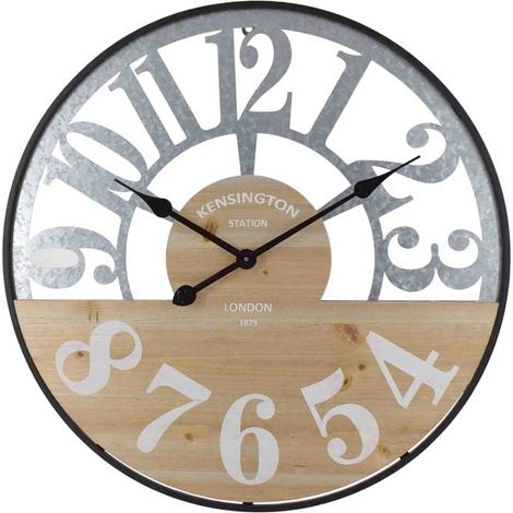 OROLOGIO DA PARETE TONDO IN METALLO 60X5X60 CM CON INSERTI IN LEGNO (1/2)