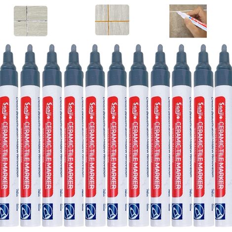 FULEADTURE Ensemble de 12 stylos de réparation de joints de carrelage gris clair, marqueurs imperméables, pour remplir et réparer les joints. (1/5)