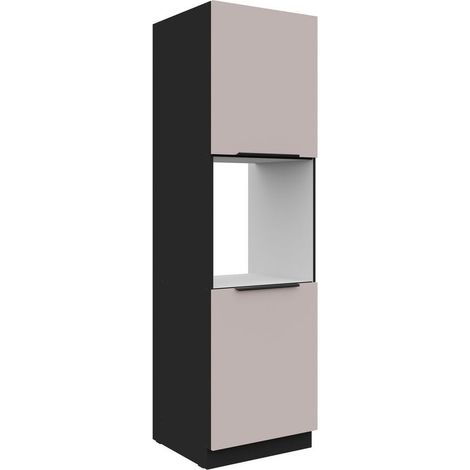 Küchen Hochschrank 60 cm ARONA Kaschmir beige + Schwarz matt Küchenzeile Küchenblock Küche (1/5)