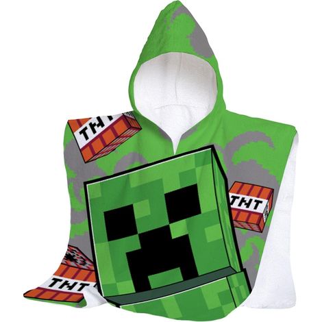 hermet, Telo Mare Con Cappuccio Minecraft, Poncho Mare Maxi da Bambino, 60x60 cm, Asciugamano da Spiaggia o Piscina, 100% Morbido Cotone