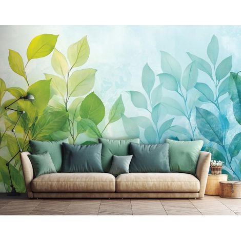 Vlies Fototapete Blätter 150x105 cm, Tapeten, für Wohn und Schlafzimmer, Vliestapete Wandtapete Tapete 3D Effekt- inkl. Kleister - Botanisch Natur grün blau, WallArena (1/4)