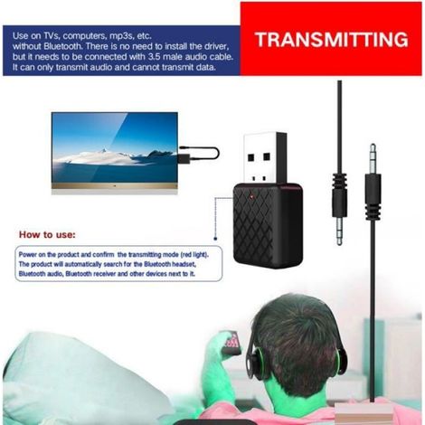 Récepteur-Transmetteur Audio Bluetooth 5.0 - Entrée Jack 3.5 mm - Pour Télévision PC - 1 Pièce (1/4)