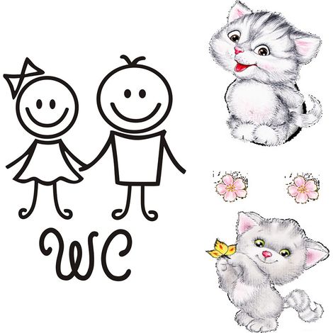 Autocollant Toilette Porte, 3 Pcs Stickers Abattant WC Toilette, Stickers Chat Toilette, Autocollant WC Homme Femme, Autocollant Toilette et Salle de Bain, Décalcomanie Amusante pour Salle de Bain (1/5)
